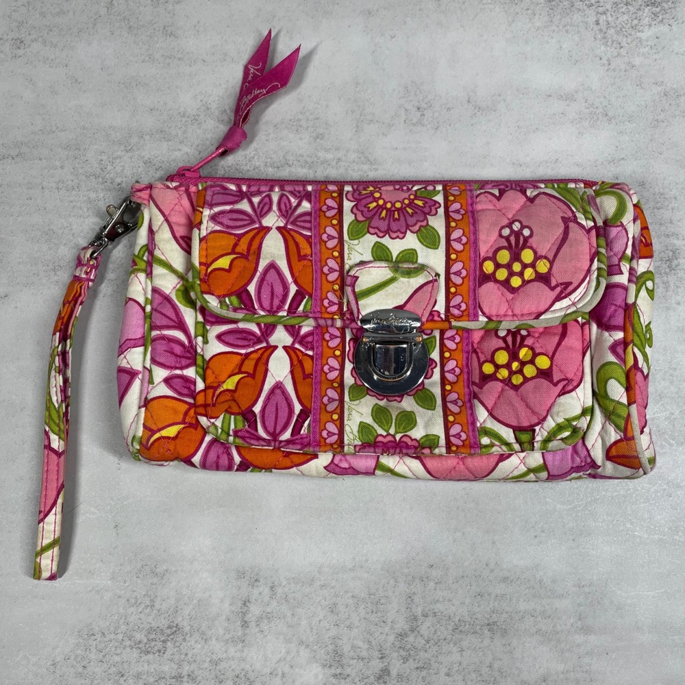 Vera Bradley Wristlet Floral Quilted Cotton Pink Preppy Clutch Wallet